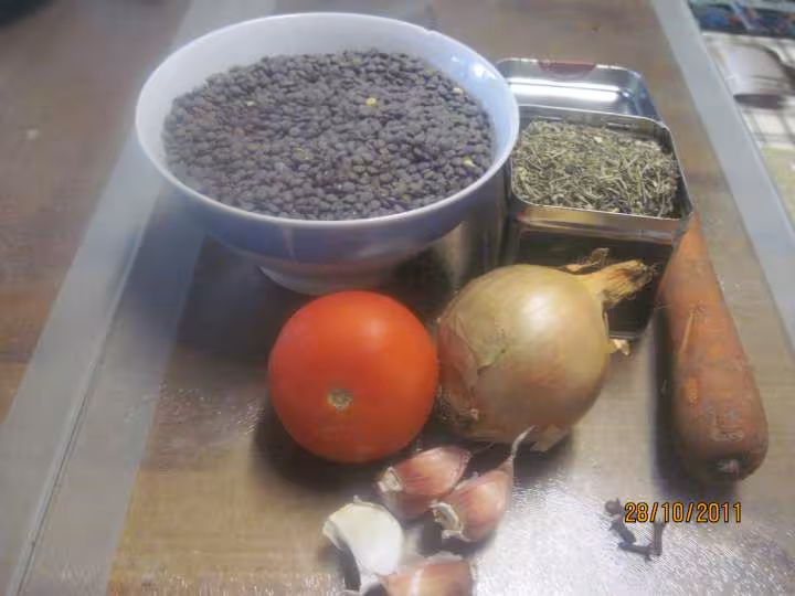 Plat de cote de porc aux lentilles