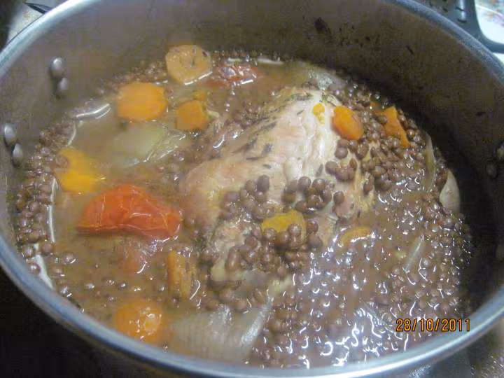 Plat de cote de porc aux lentilles
