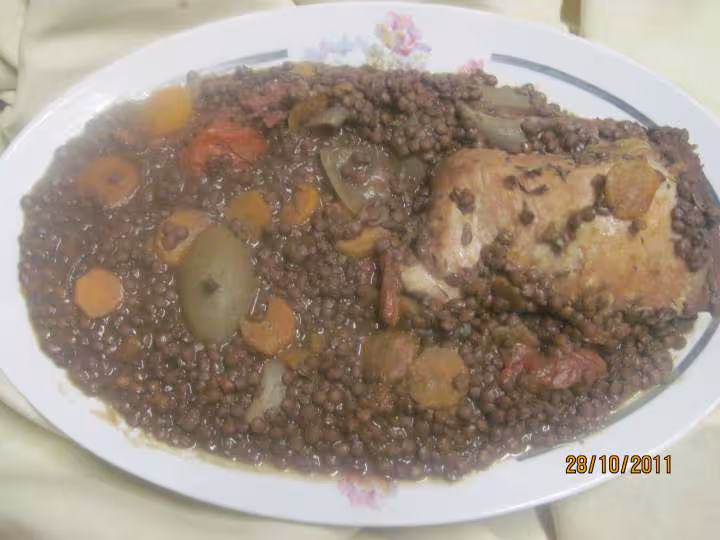 Plat de cote de porc aux lentilles