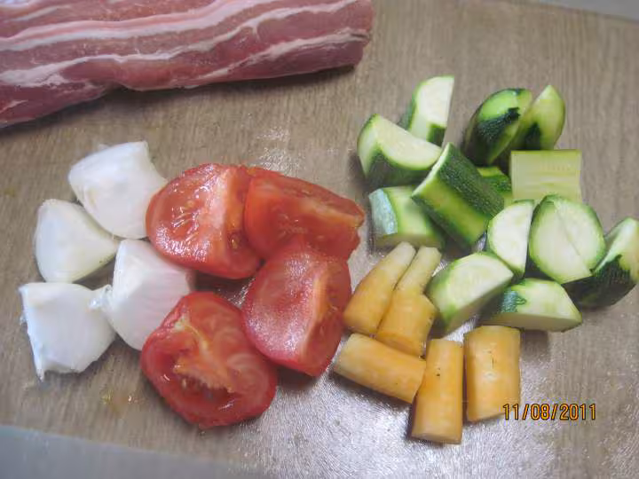 Poitrine de porc aux lentilles a la creme fraiche