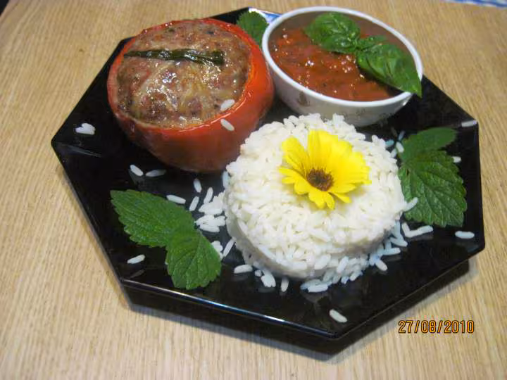 Poivrons rouges farcis aux crepinettes
