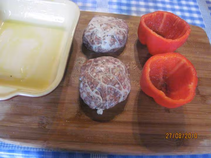 Poivrons rouges farcis aux crepinettes