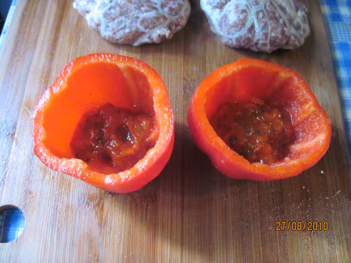 Poivrons rouges farcis aux crepinettes