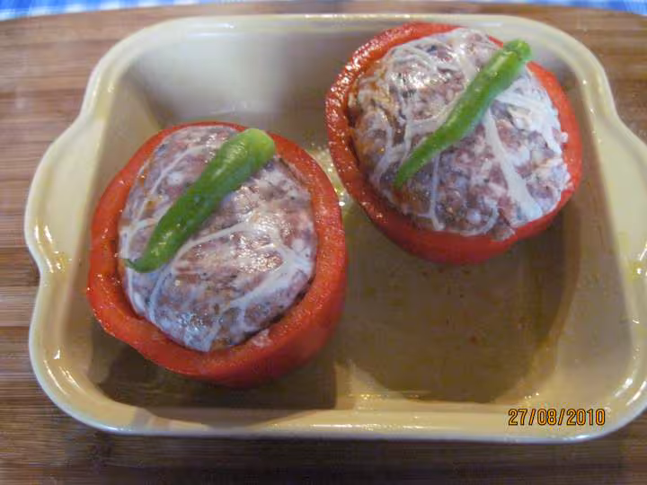 Poivrons rouges farcis aux crepinettes