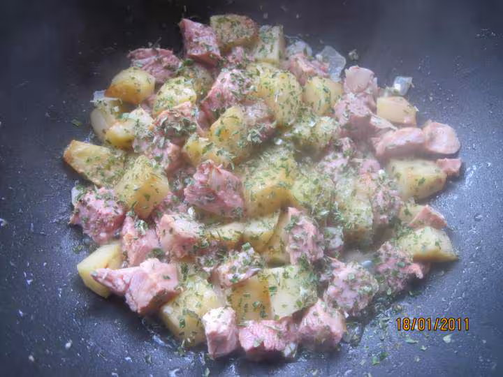 Pommes de terre saute aux cube de viande