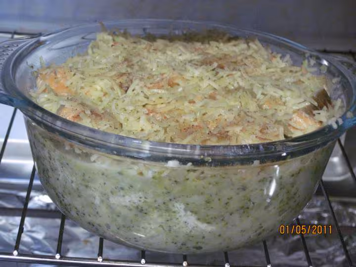 Puree de brocoli au saumon rose gratinee