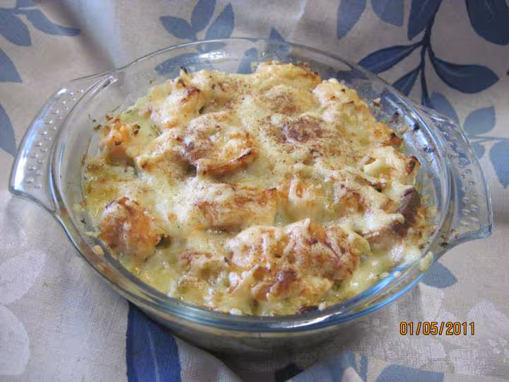 Puree de brocoli au saumon rose gratinee