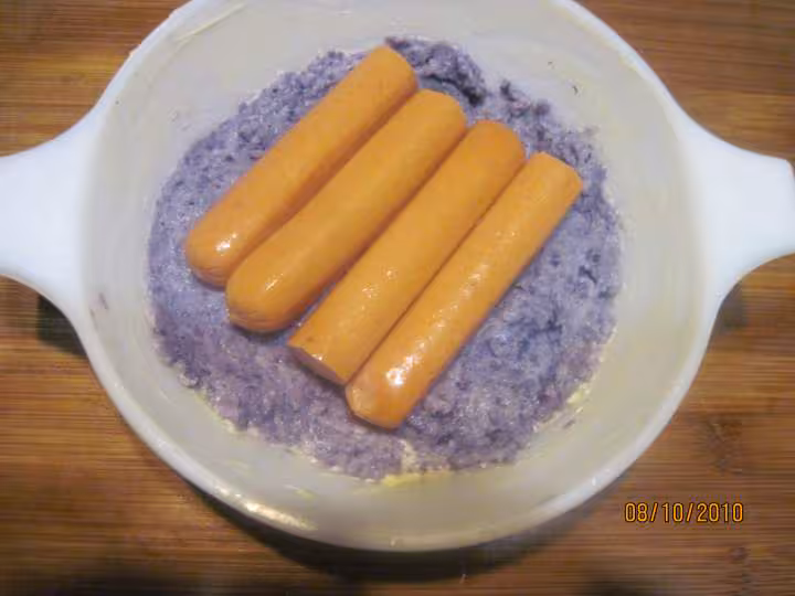Puree de p de terre vitelottes au snaks gratinees