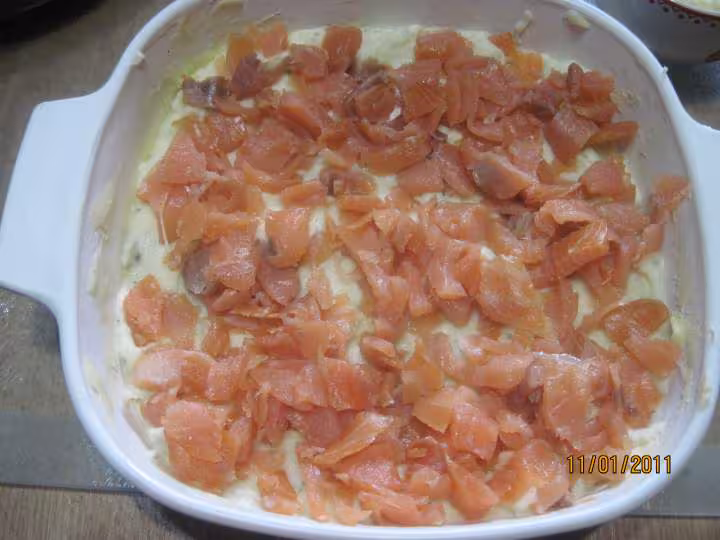 Puree de pommes de terre au saumon rose gratinees
