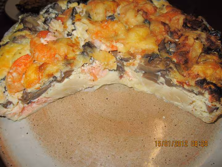 Quiche au saumon et crevettes au fromage de brousse