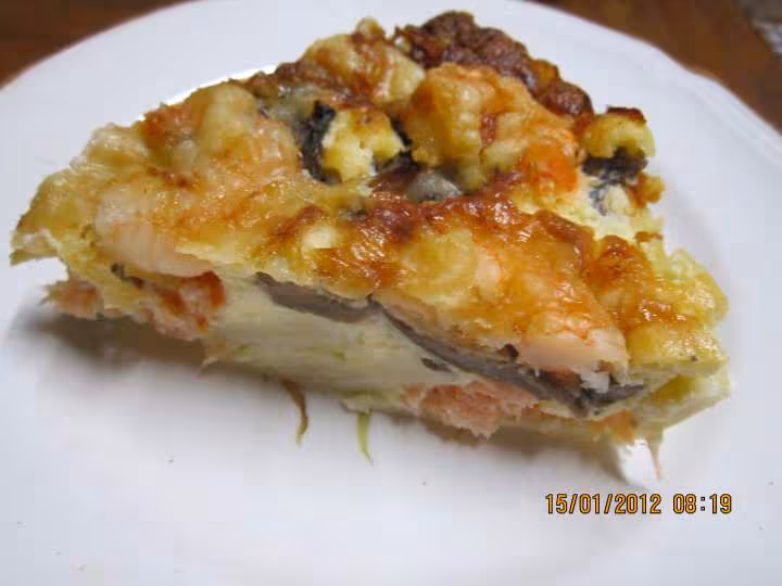 Quiche au saumon et crevettes au fromage de brousse