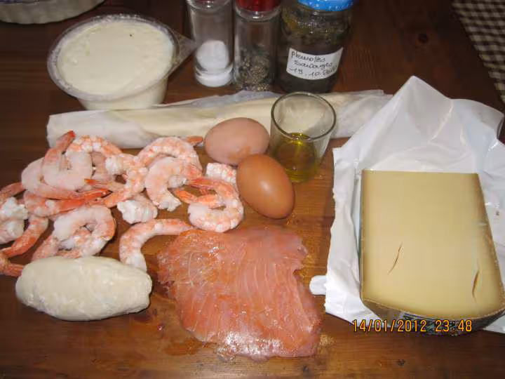 Quiche au saumon et crevettes au fromage de brousse