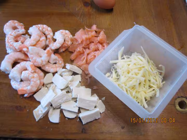 Quiche au saumon et crevettes au fromage de brousse