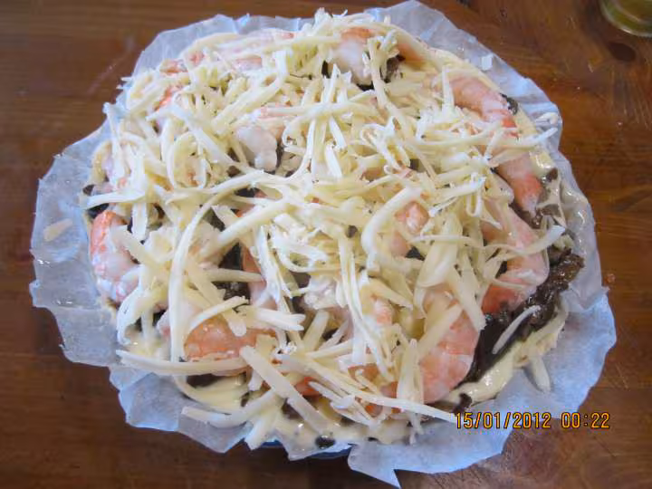 Quiche au saumon et crevettes au fromage de brousse