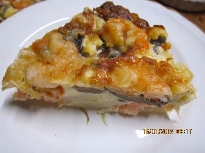 Quiche au saumon et crevettes au fromage de brousse