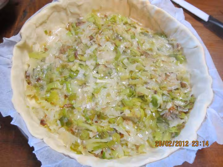 Quiche aux poireaux et jambon basilic
