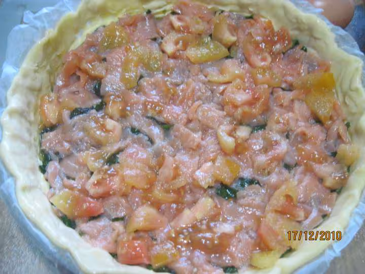 Quiche de pousses d epinards et saumon rose