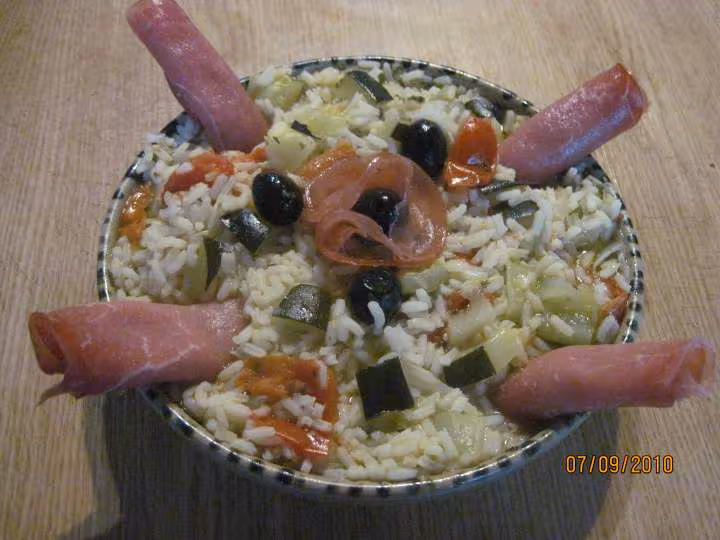 Riz au legumes et bacon