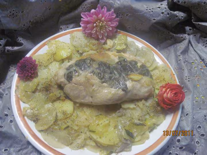 Roti de dinde au basilic a l etouffer de legumes