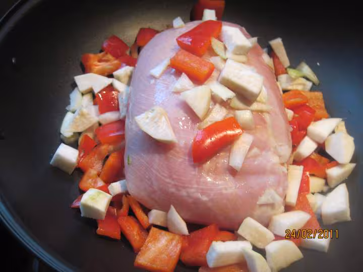 Roti de dinde aux legumes au wok