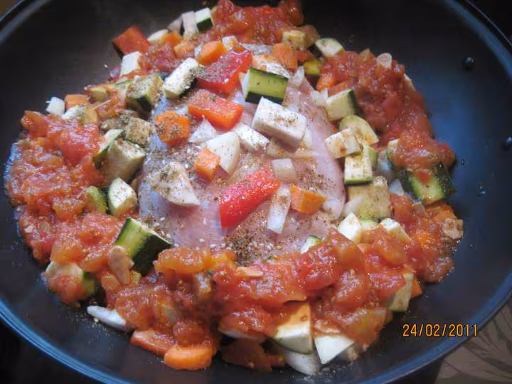 Roti de dinde aux legumes au wok