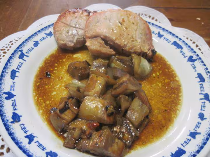 Roti de porc aux aubergines