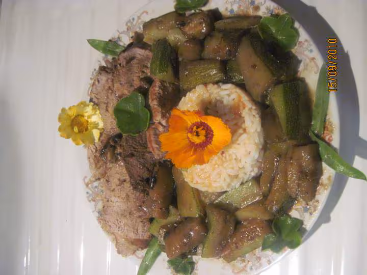 Roti de porc aux courgettes et riz