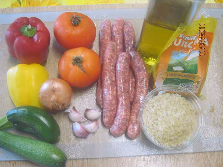 Rougail de petites saucisses legumes riz
