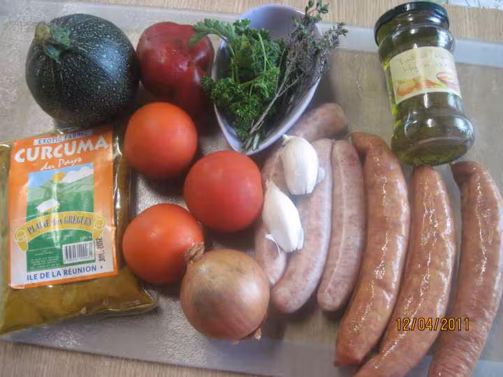 Rougail de sauisses fumees aux legumes