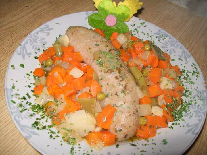 Saucisses de toulouse aux petits legumes
