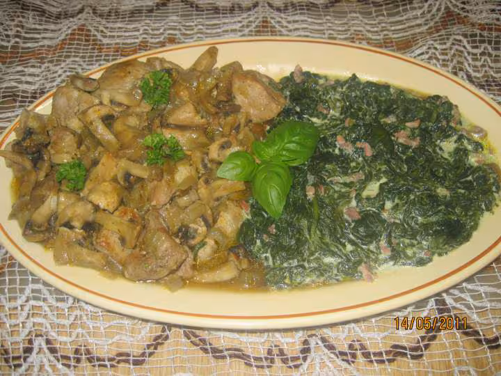 Saute de porc aux champignons epinard
