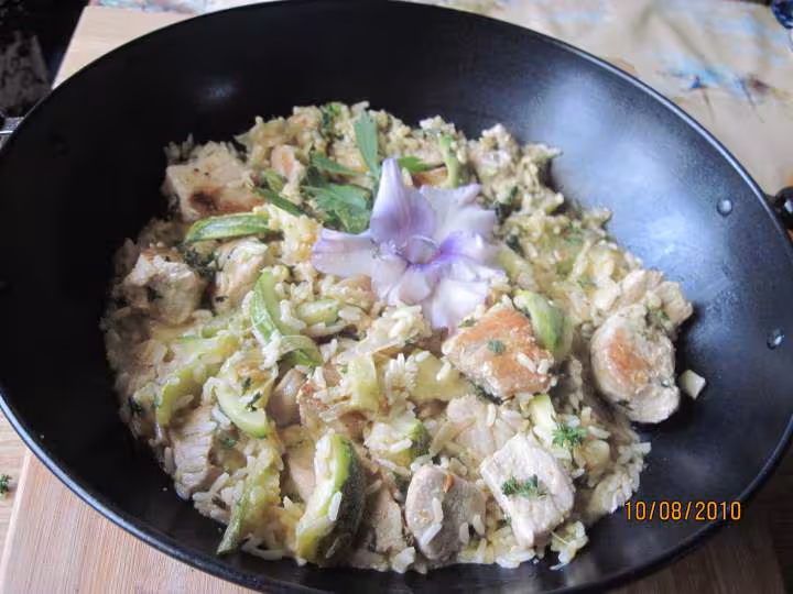Saute de porc aux courgettes riz a la creme wok