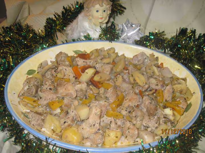 Saute de porc aux legumes en sauce creme