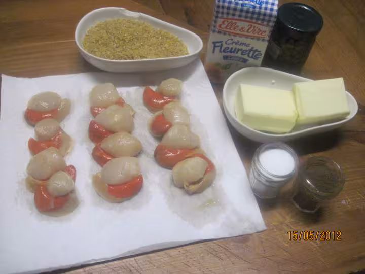 Saute de st jacques et boulgour creme aux capres