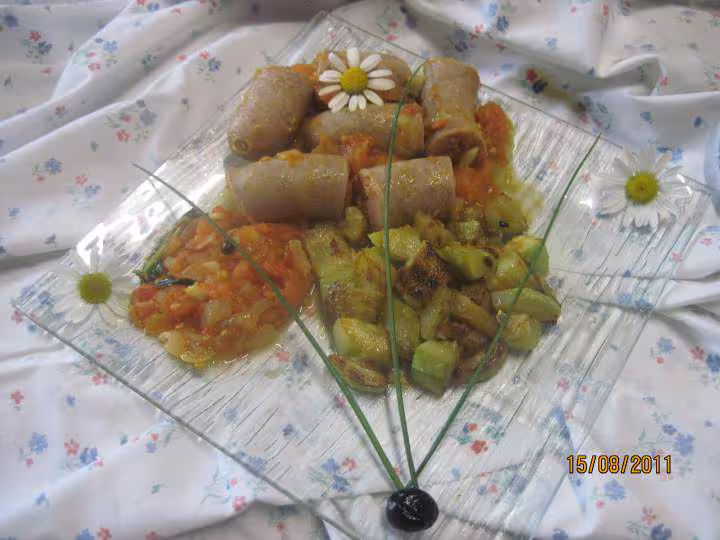 Sautees de courgettes blanches aux saucisses