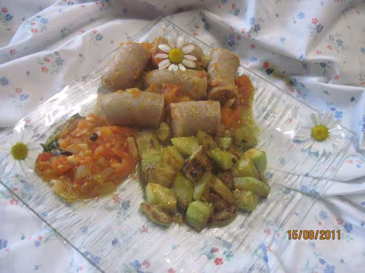 Sautees de courgettes blanches aux saucisses