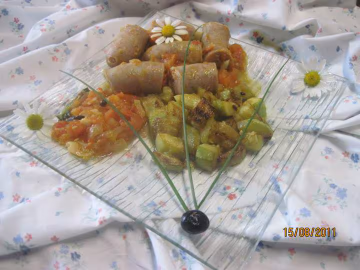 Sautees de courgettes blanches aux saucisses