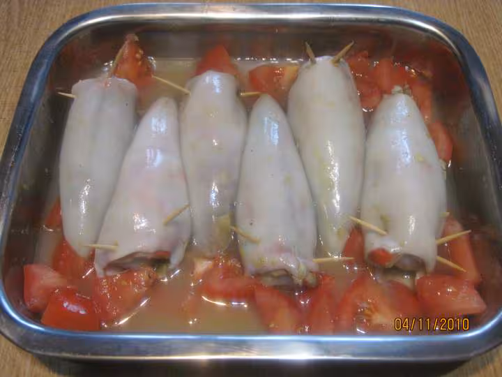 Seiches farcies cuits au vin blanc