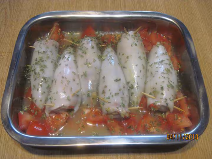 Seiches farcies cuits au vin blanc