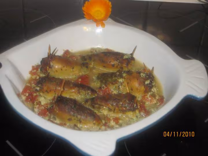 Seiches farcies cuits au vin blanc