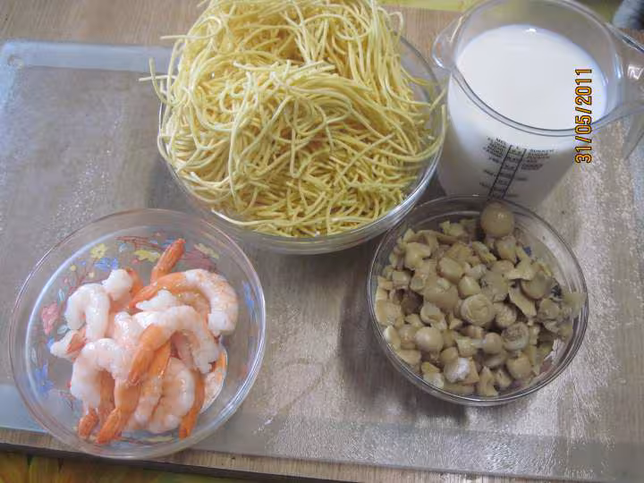Spaghetti aux lamelles de poulet et sauce champignons
