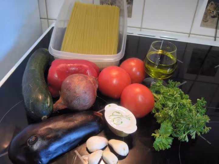 Spaghettis aux legumes de ratatouille
