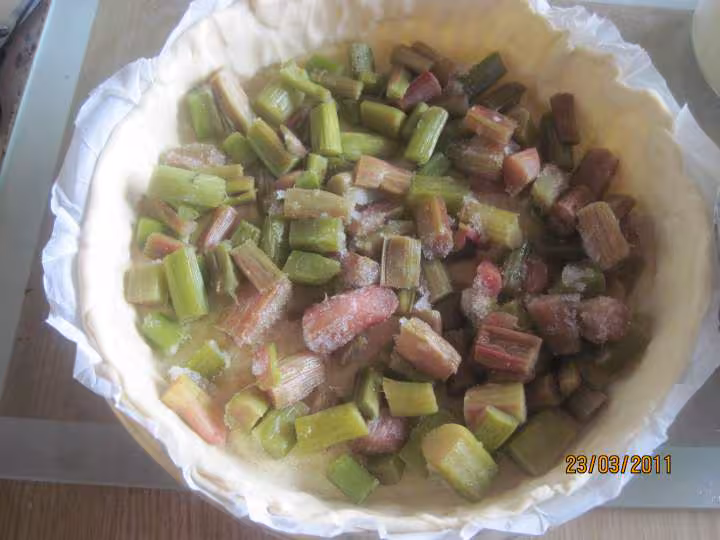 Tarte a la rhubarbe et creme fraiche