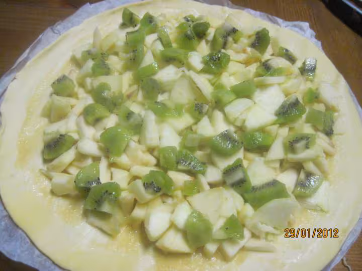 Tourte aux pommes et kiwis au copeaux de chocolat
