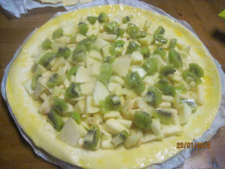 Tourte aux pommes et kiwis au copeaux de chocolat