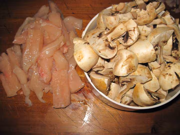 Tranches de poulet aux champignons et basilic