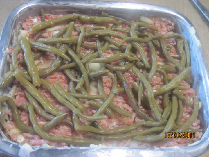 Veau hache et haricots verts gratine