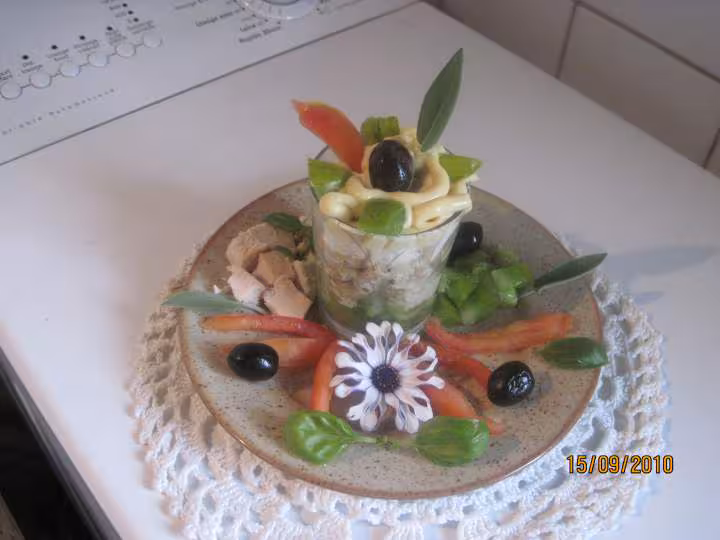 Verrines de crudites poulet fromage mayonnaise
