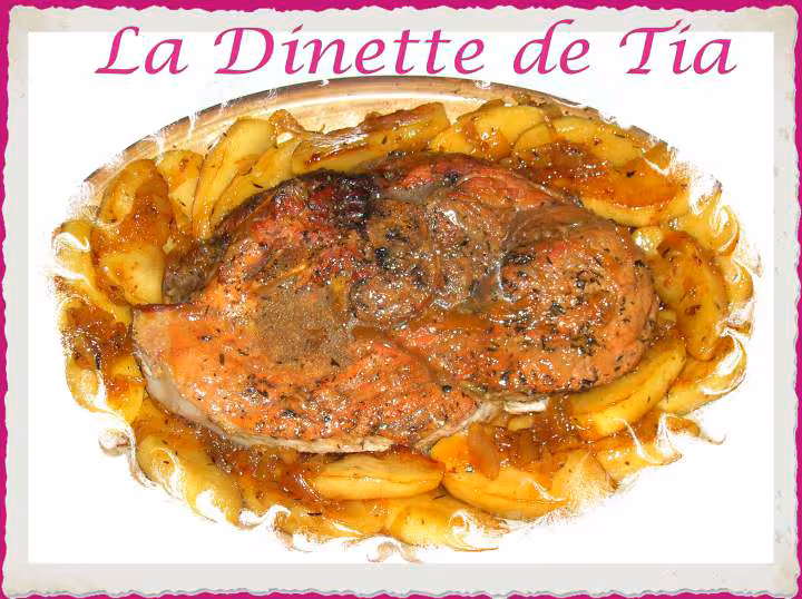 Rouelle de jambon caramelisee aux oignons et pommes