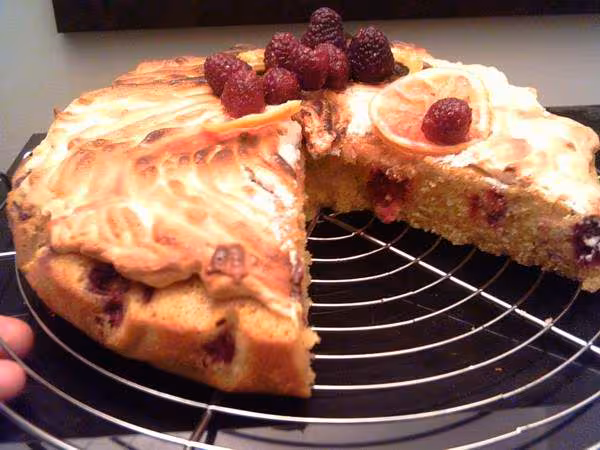 Gateau huile d olive citron framboises p herme